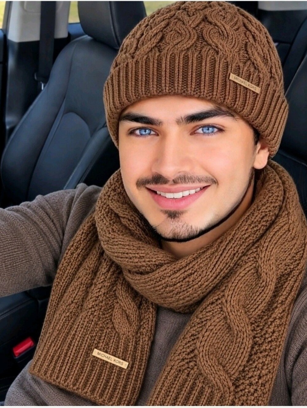 MICHAEL KORS 2 Piece Set Knit Brown Scarf & Hat Gift Set $98